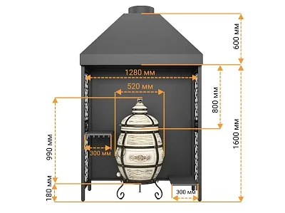 Модуль кухни К-3 для тандыра, с дымовым куполом.