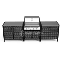 Кухня барбекю ПРОТЕЙ К-3 c газовым грилем NAPOLEON Bilex-485, 2 тумбы со столешн. из нерж. стали