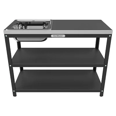 Стол металлический 112x50x85см с мойкой и столешницей из нерж. стали