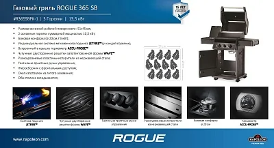 Газовый гриль NAPOLEON Rogue-365 SB с конфоркой 