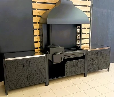 Кухня барбекю ПРОТЕЙ К-3 с топкой Искандер 400, столешница нерж. сталь