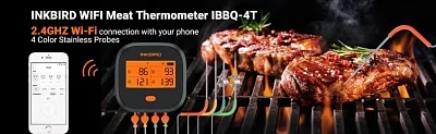 Термометр INKBIRD IBBQ-4T зарядка USB 2000мАч. (Wi-Fi + Bluetooth + 4 щупа)