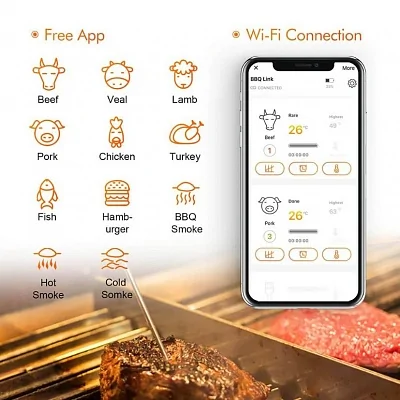 Термометр INKBIRD IBBQ-4T зарядка USB 2000мАч. (Wi-Fi + Bluetooth + 4 щупа)