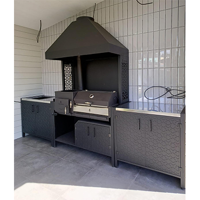 Кухня барбекю ПРОТЕЙ К-3 с печь-мангалом ОКТАНТ-12, две тумбы 1м со столешницей из нерж. стали