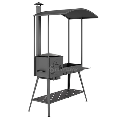 Печь-мангал "3в1 Чайка" с крышей и печью под казан 12л.