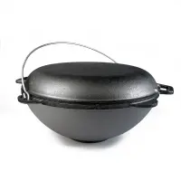 Казан чугунный 8 литров с чугунной КРЫШКОЙ-СКОВОРОДКОЙ и дужкой (Гардарика)