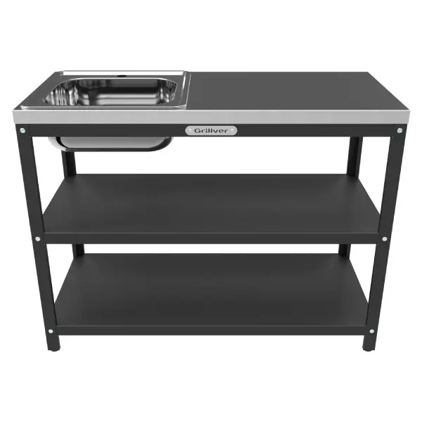 Стол металлический 112x50x85см с мойкой и столешницей из нерж. стали