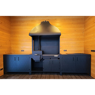 Кухня барбекю ПРОТЕЙ К-3 с печь-мангалом, столешница тумб керамогранит