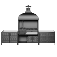 Кухня барбекю ПРОТЕЙ К-3 с печь-мангалом ОКТАНТ-12, две тумбы 1м со столешницей из нерж. стали