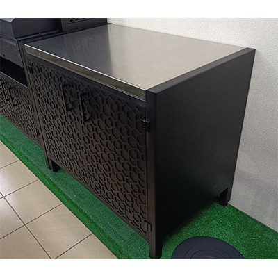 Тумба ПРОТЕЙ К-3 столешница из нерж. стали, фасад фактурный металл Ар-деко