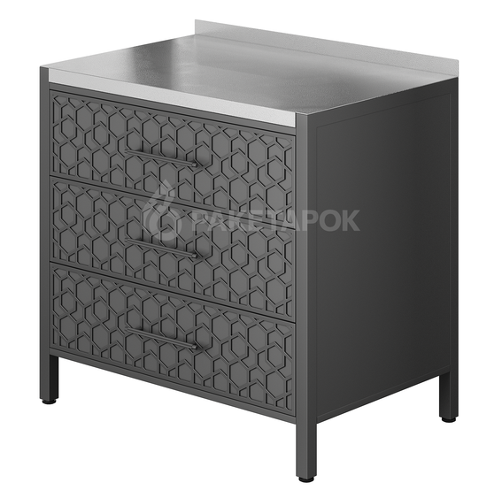 Тумба ПРОТЕЙ К-3, 90см, с выдвижными ящиками, столешница из ФАКТУРНОЙ нерж. стали