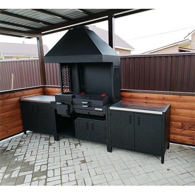 Кухня барбекю ПРОТЕЙ К-3 с печь-мангалом ОКТАНТ-12, две тумбы 1м со столешницей из нерж. стали