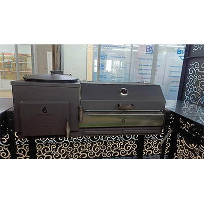 КОМПЛЕКТ: Встраиваемый печь-мангал ОКТАНТ 12 с черной крышкой и нерж. решетками, мангальная чаша 3мм