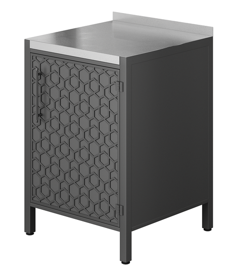 Тумба ПРОТЕЙ К-3 со столешницей из ФАКТУРНОЙ нерж.стали, 60х60х87см, фасад фактурный металл