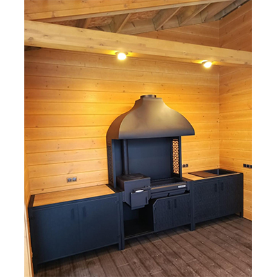Кухня барбекю ПРОТЕЙ К-3 с печь-мангалом, столешница тумб керамогранит
