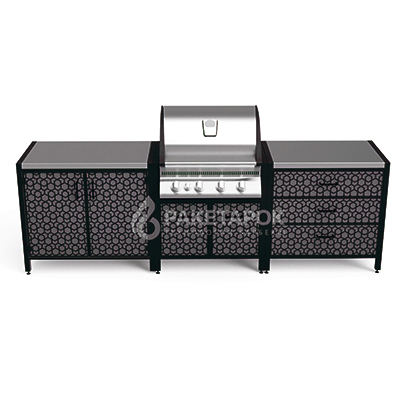 Кухня барбекю ПРОТЕЙ К-3 c газовым грилем NAPOLEON Bilex-485, 2 тумбы со столешн. из нерж. стали