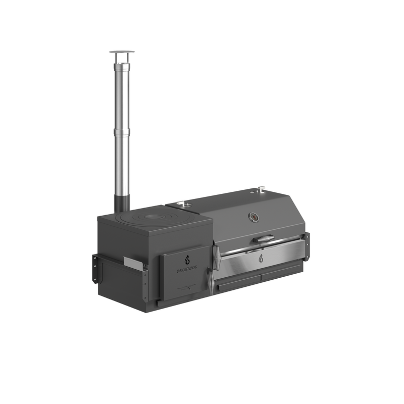 КОМПЛЕКТ: Встраиваемый печь-мангал ОКТАНТ 12 с черной крышкой и нерж. решетками, мангальная чаша 3мм