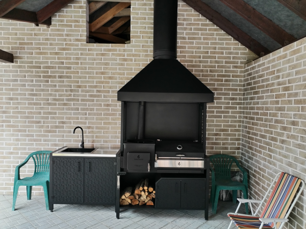 Тумба ПРОТЕЙ К-3 столешница из нерж. стали, фасад фактурный металл Ар-деко