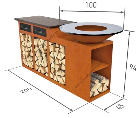 KORWOOD HIT 05 дровяной очаг-остров с дровницей 