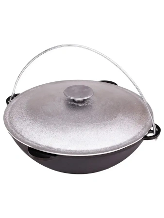 Казан чугунный 22 литра с алюминиевой крышкой и дужкой (Гардарика)