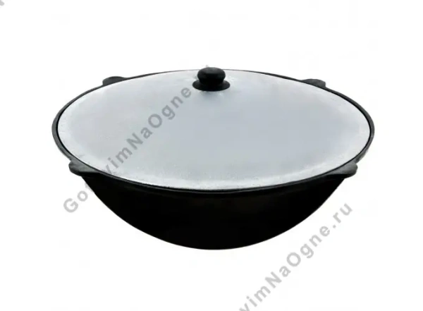 Казан чугунный 12 литров с алюминиевой крышкой (Узбекистан)