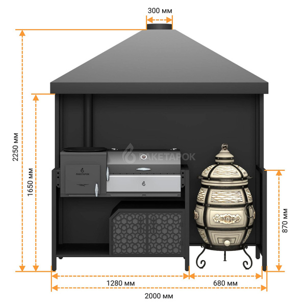 Модуль кухни барбекю К-4 под печь-мангал и тандыр, под одним куполом