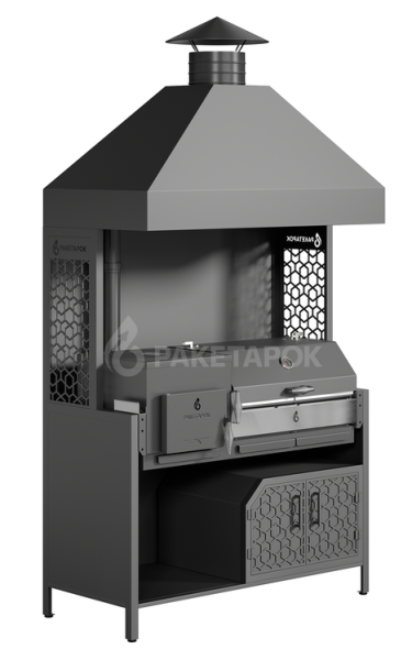 Модуль кухни барбекю ПРОТЕЙ К-3 для гриль-печи, с вытяжным куполом трапеция и тумбой