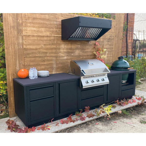 Кухня барбекю из нерж. стали с газовым грилем NAPOLEON BIG-32 и грилем MONOLITH Classic TWO, цвет черный