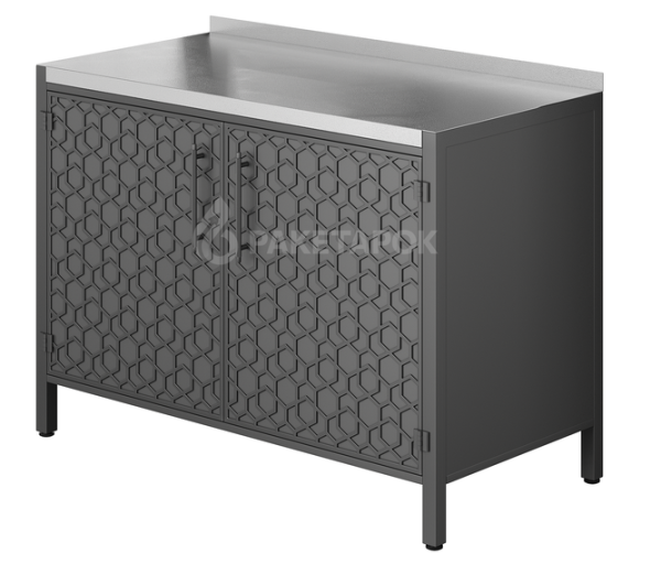 Тумба ПРОТЕЙ К-3, 120см, со столешницей из ФАКТУРНОЙ нерж.стали, фасад фактурный металл 