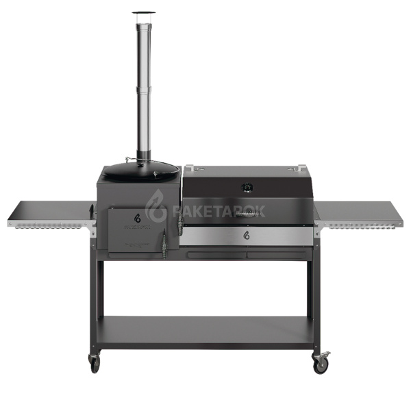Печь-мангал ОКТАНТ 12 на колесах с черной крышкой-гриль и решетками из нерж. стали