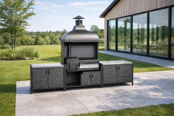 Модуль кухни барбекю ПРОТЕЙ К-3 для гриль-печи, с вытяжным куполом трапеция и тумбой