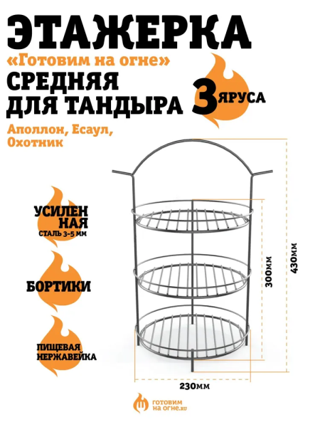Этажерка с бортиками 3-х ярусная, Средняя
