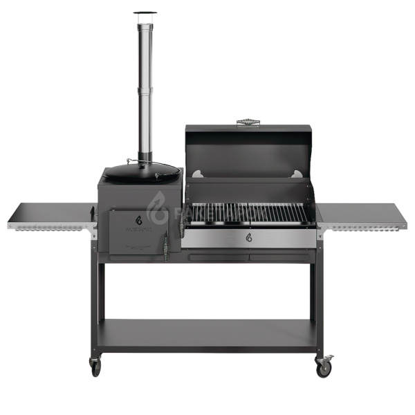 Печь-мангал ОКТАНТ 12 на колесах с черной крышкой-гриль и решетками из нерж. стали