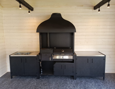 Тумба ПРОТЕЙ К-3, 100см, столешница из нерж. стали, фасад фактурный металл Ар-деко