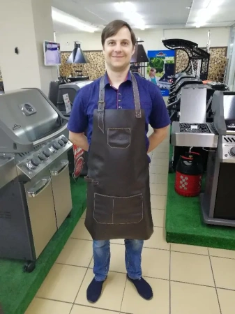 Фартук из НАТУРАЛЬНОЙ КОЖИ "Готовим на огне"