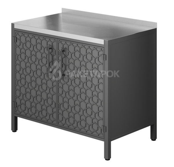 Тумба ПРОТЕЙ К-3, 100см, со столешницей из ФАКТУРНОЙ нерж.стали, фасад фактурный металл