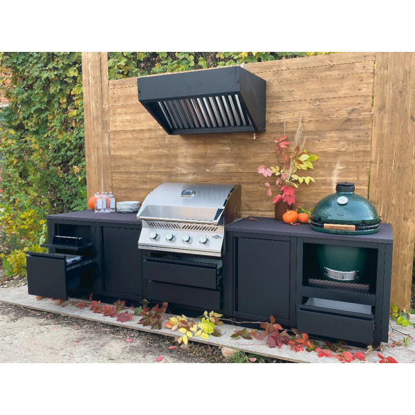 Кухня барбекю из нерж. стали с газовым грилем NAPOLEON BIG-32 и грилем MONOLITH Classic TWO, цвет черный