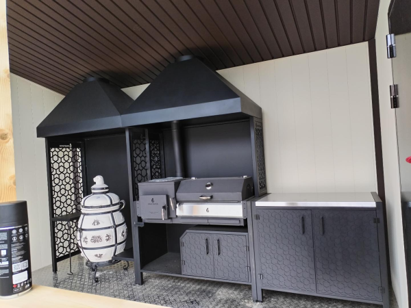 Модуль кухни барбекю ПРОТЕЙ К-3 для гриль-печи, с вытяжным куполом трапеция и тумбой