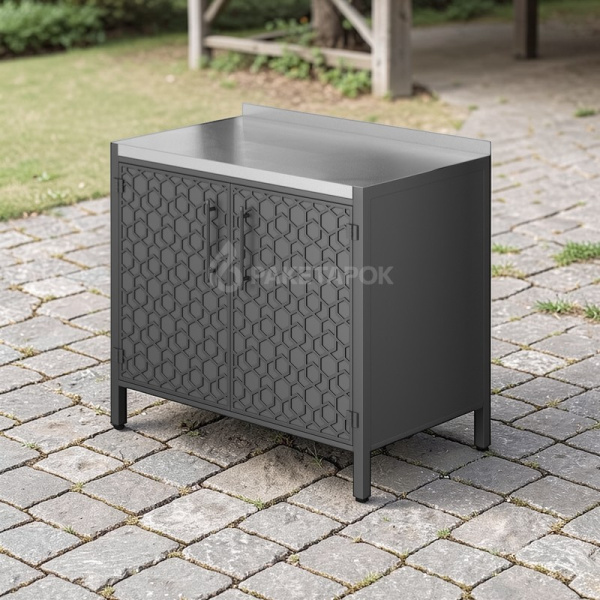 Тумба ПРОТЕЙ К-3, 100см, со столешницей из ФАКТУРНОЙ нерж.стали, фасад фактурный металл