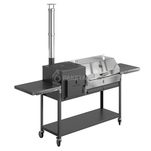 Печь-мангал ОКТАНТ 12 на колесах с крышкой-гриль из нерж. стали и решетками 