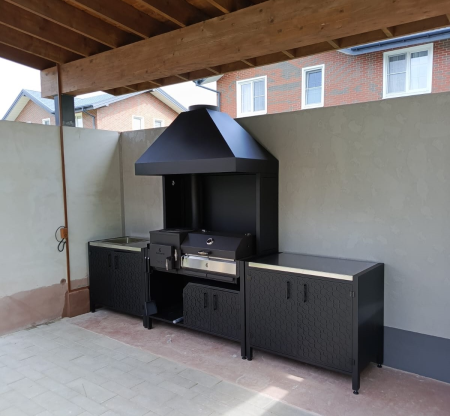 Тумба ПРОТЕЙ К-3, 100см, столешница из нерж. стали, фасад фактурный металл Ар-деко