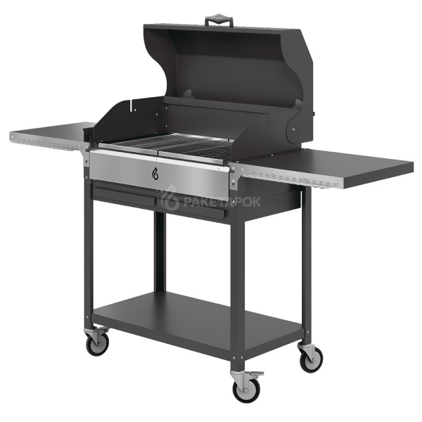 Мангал ДИОН 700 на колесах с черной крышкой-гриль и решетками из нерж. стали