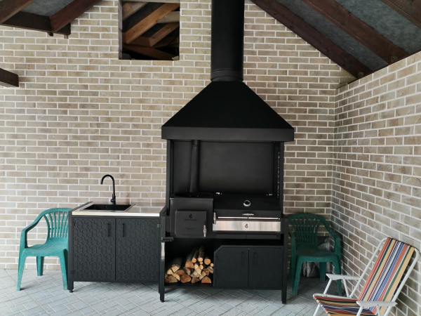 Модуль кухни барбекю ПРОТЕЙ К-3 для гриль-печи, с вытяжным куполом трапеция и тумбой