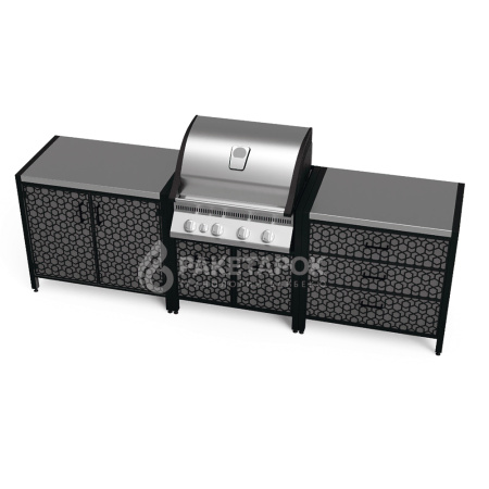 Кухня барбекю ПРОТЕЙ К-3 c газовым грилем NAPOLEON Bilex-485, 2 тумбы со столешн. из нерж. стали