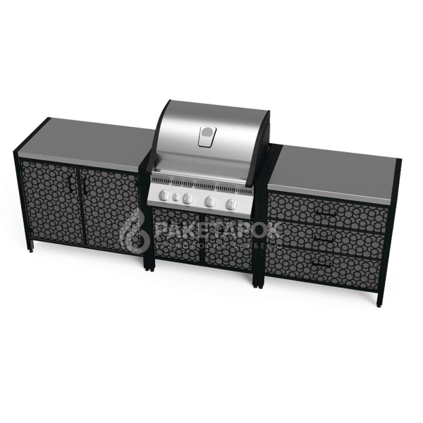 Кухня барбекю ПРОТЕЙ К-3 c газовым грилем NAPOLEON Bilex-485, 2 тумбы со столешн. из нерж. стали