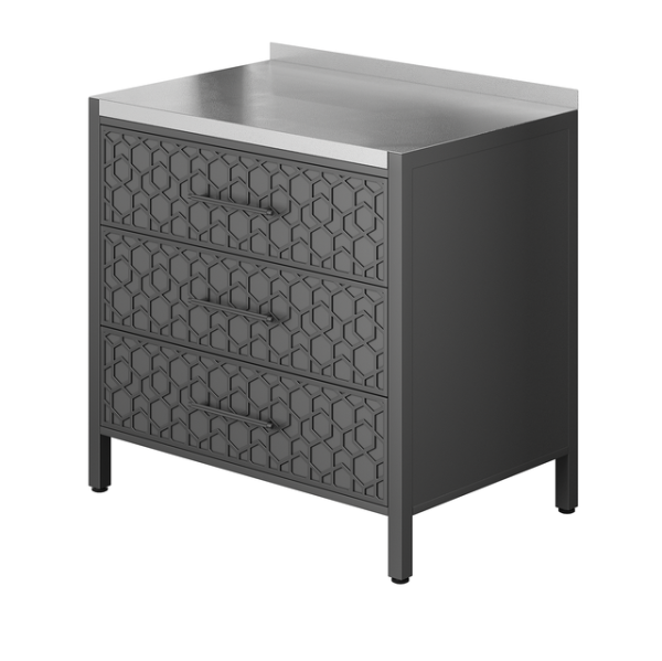 Тумба ПРОТЕЙ К-3 с выдвижными ящиками, столешница из нерж. стали, 90 см