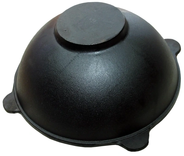 Казан чугунный 6 литров с алюминиевой крышкой и плоским дном (Узбекистан)