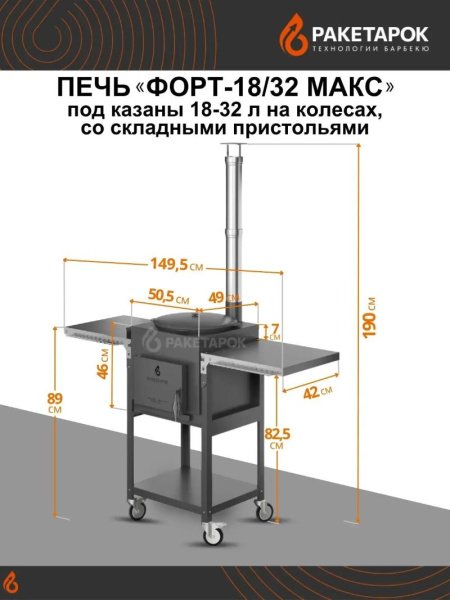 Печь "ФОРТ-18/32 Макс" под казаны 18-32л, на колесах, со складными пристольями