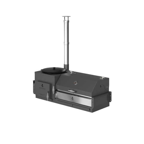 КОМПЛЕКТ: Встраиваемый печь-мангал ОКТАНТ 12 с черной крышкой и нерж. решетками, мангальная чаша 3мм